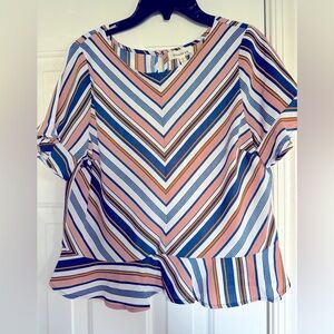 Monteau Chevron Striped Blouse in Pink, Blue, and White